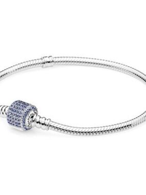 Pandora Blue CZ Barrel Clasp Snake Chain Bracelet